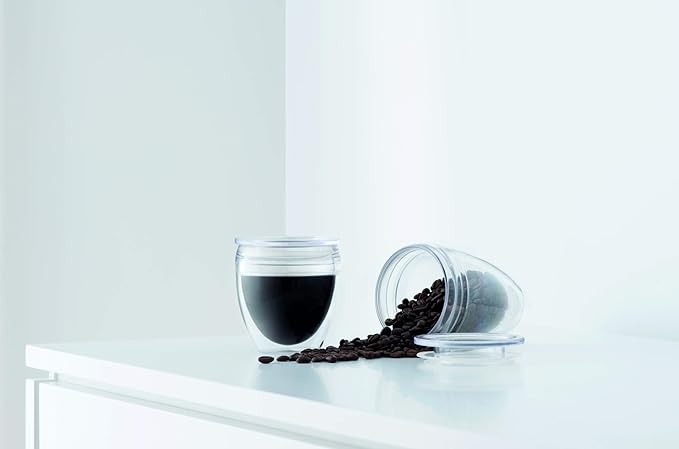 Bodum 10oz Pavina Reusable Double Wall Tumblers with Lid, BPA-Free Plastic, Hot and Cold Drinks, Set of 2, Clear