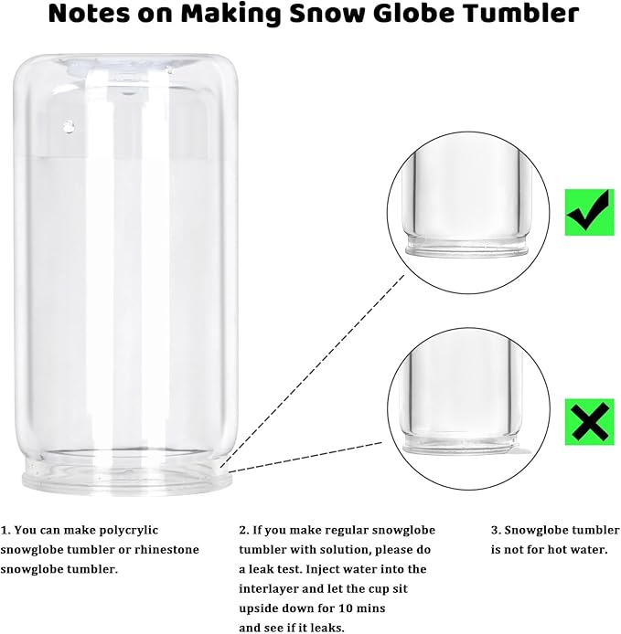 12 Pack Snow Globe Tumbler with Pre Drilled Hole, 16 Oz Double Wall Plastic Can with Lid and Straw, Plastic Mason Jar Mug for Snow Globe Glitter DIY Gift (Clear)