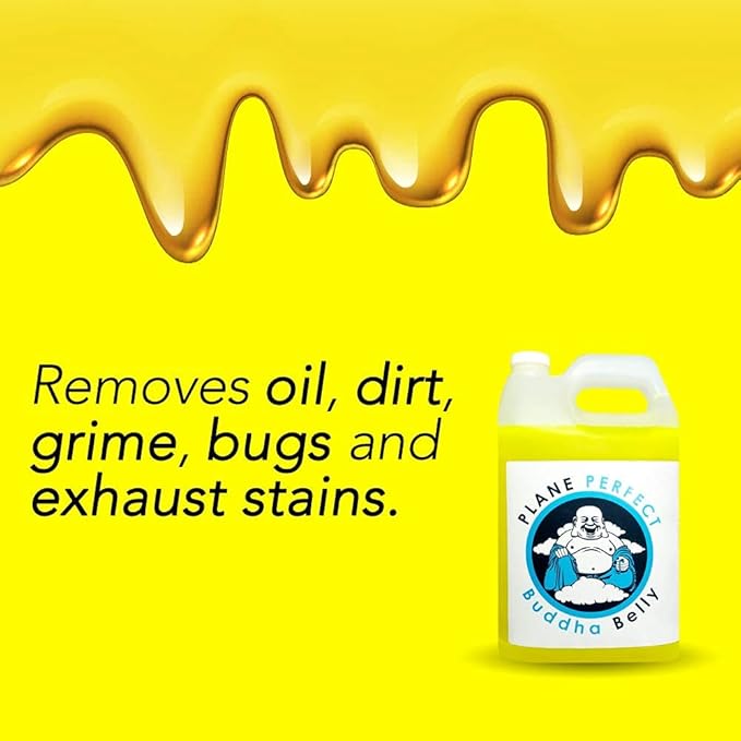 Plane Perfect Buddha Belly Oil & Grease Cleaner - Heavy Duty Aviation Grade Citrus Degreaser Spray - Multi Surface Cleaner for Automotive Engine, Aircraft, Car, Truck & RV | 1 Gallon