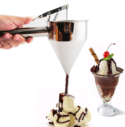NEWLINE NY Stainless Steel Baking Funnel Dispenser with Stand for Takoyaki Pancake Batter Cupcake Pastries Desserts