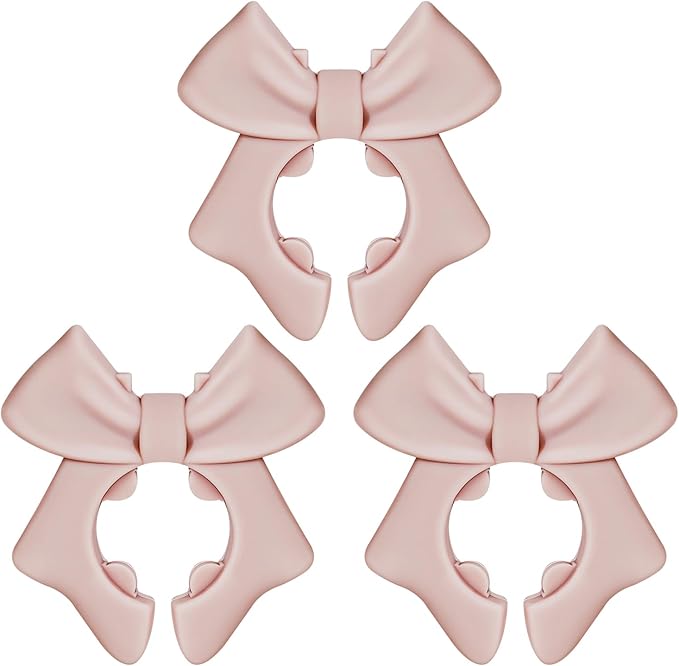 Koythin 3-Piece Bow Silicone Spoon Rest and Spatula Holder, Cute Spoon Rest for Kitchen Counter, Bow Shaped Cooking Holder and Steam Release, Drip-Free Kitchen Gadgets for Pots & Pans (Pink)