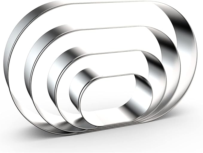Pill Capsule Long Oval Cookie Cutters - 5 Inch, 4 Inch, 3 Inch, 2 Inch - Geometric Frame Plaque Cookie Cutter Set Fondant Biscuit Molds - Stainless Steel