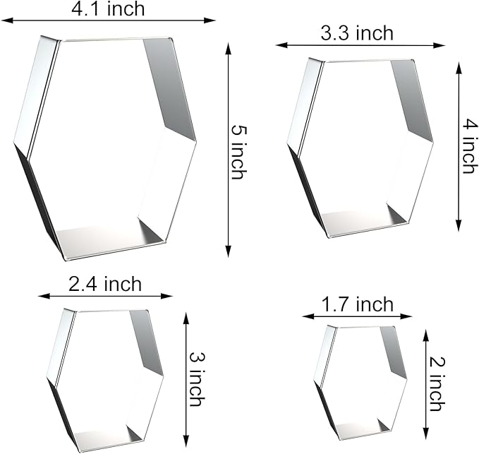 Long Hexagon Cookie Cutters Shapes Set with Assorted Sizes - 5 inch, 4 inch, 3 inch, 2 inch - Geometric Frame Plaque Cookie Cutters Shapes Molds - Stainless Steel