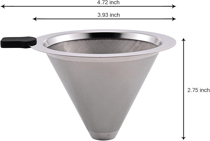 Pour Over Coffee Filter Dripper, Stainless Steel Metal Cone Drip Coffee Filter, Paperless and Permanently Reusable, Eco-Friendly Metal Mesh Coffee,Cleaning Easy,Coffee and Tea Filter for 1-2 Cup