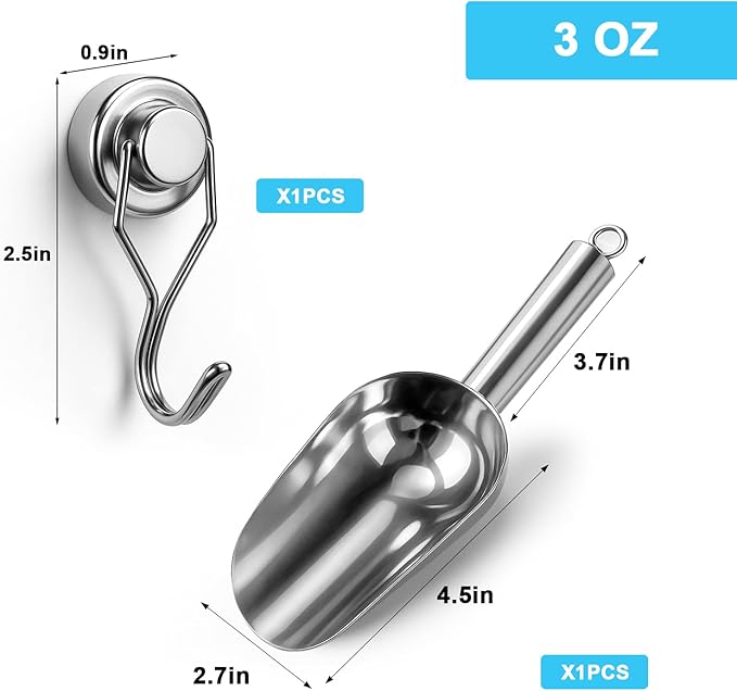 Stainless Steel Ice Scoop for Freezer with Magnetic Hook - Ice Scoop for GE Profile Opal 2.0 Nugget Ice Maker, for Kitchen Bar Party Accessories (3OZ-Silver)