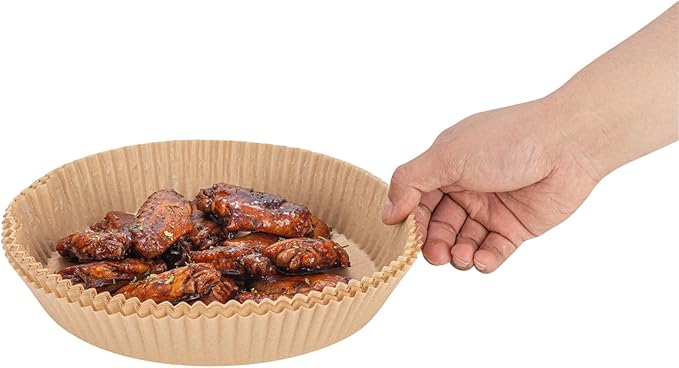 Restaurantware-Pastry Tek 8.1 x 8.1 x 1.8 Inch Air Fryer Liners, 100 Round Air Fryer Baskets - No-Stick Silicone Coating, Unbleached, Food-Grade Paper Liners, For Steamer, Microwave, Oven, Fry Pan