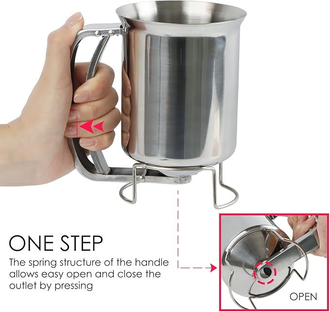 KAYCROWN 800ml Stainless Steel Pancake Batter Dispenser, Handheld Pancake Mix Dispenser, Cupcake Batter Dispenser for Baking Cake Cupcakes Crepes Waffles Pancake Kitchen Tool, Easy to Clean
