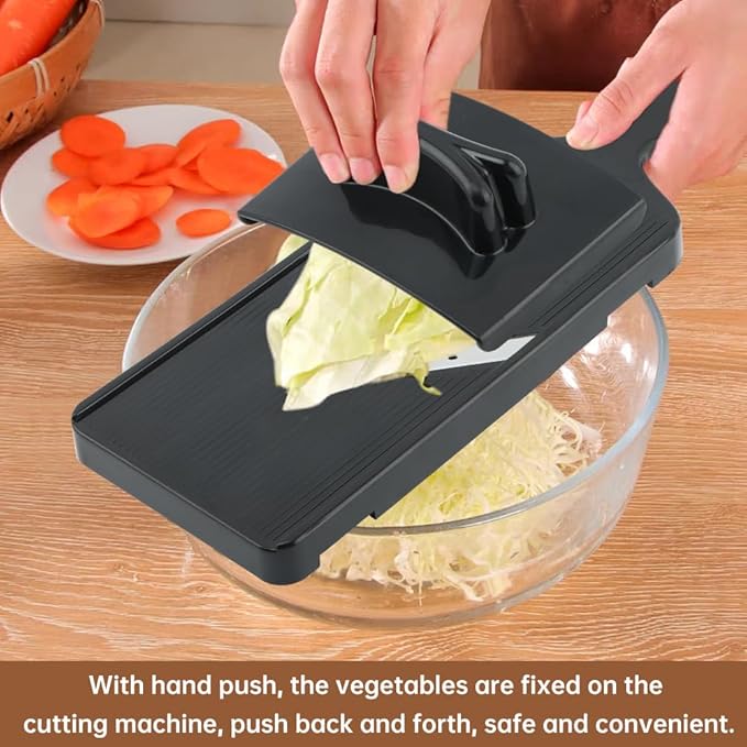Mandoline Slicer for Kitchen, Multifunctional Handheld Potato Cucumber Slicer, Vegetable Mandoline Slicer with Hand Holder Cabbage Shredder Food Slicer for Potatoes, Onion(black)