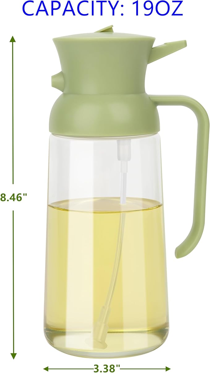 Oil Sprayer for Cooking,2 in 1 Glass Olive Oil Sprayer and Oil Dispenser19oz Oil Spray Bottle (Green)