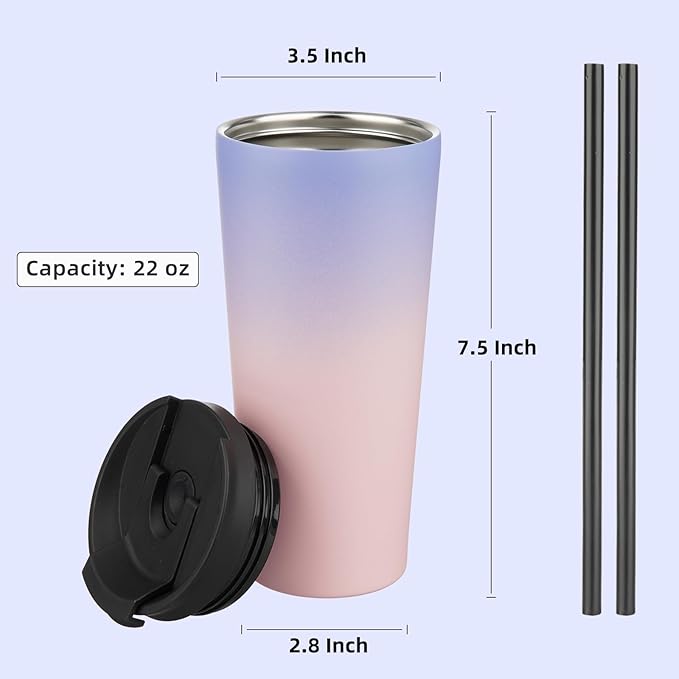 Konokyo 22 OZ Insulated Tumbler with Lid and 2 Straws Stainless Steel Water Bottle Vacuum Travel Mug Coffee Cup,Pastel Sunset