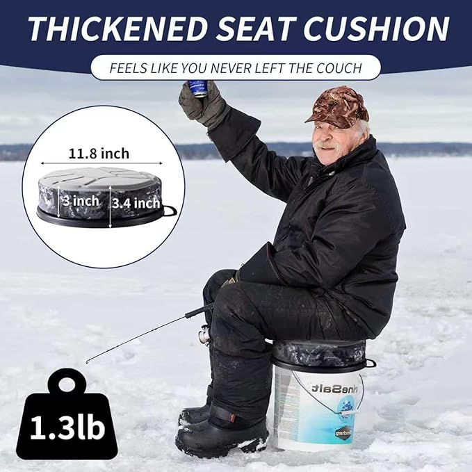5 Gallon Bucket Seat with 3" Thick Seat Foam Cushion,360°Swivel Bucket Lid Seat,Silent Bucket Seats for Ice Fishing, Baseball, Gardening and Camping, Padded with Memory Foam.