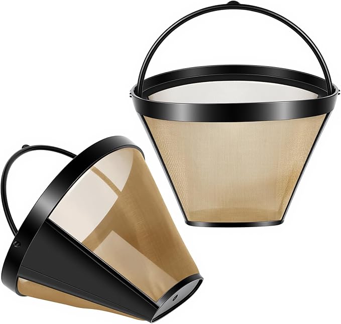2pcs 4 Cone Coffee Filters Basket Reusable Coffee Maker Filter Replacement With Handle Permanent Reusable Filter Basket For Makers Brewers