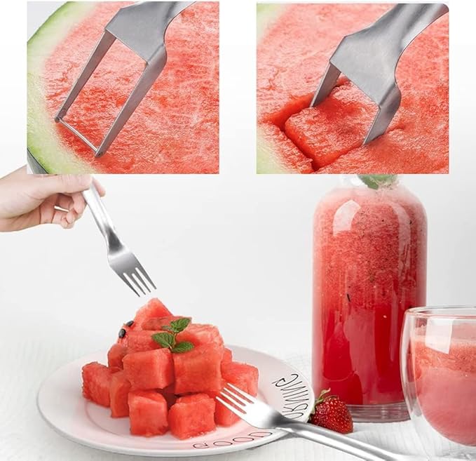 3 Packs 2-in-1 Watermelon Fork Slicer Fruit Cutter, Stainless Steel Watermelon Cutter Artifact, Watermelon Cut ter Slicer Tool Fruit Forks Sli cer Knife Kitchen Gadgets