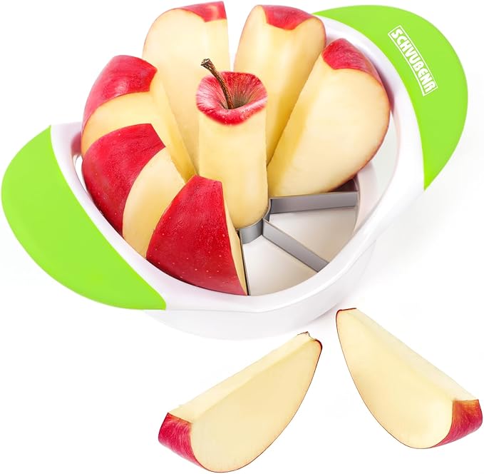 SCHVUBENR 3.5 Inch Apple Slicer with 8 Sharp Blades - Professional Apple Cutter - Stainless Steel Apple Corer - Super Sharp Apple Slicer and Corer - Slice Apple with Ease(Green)