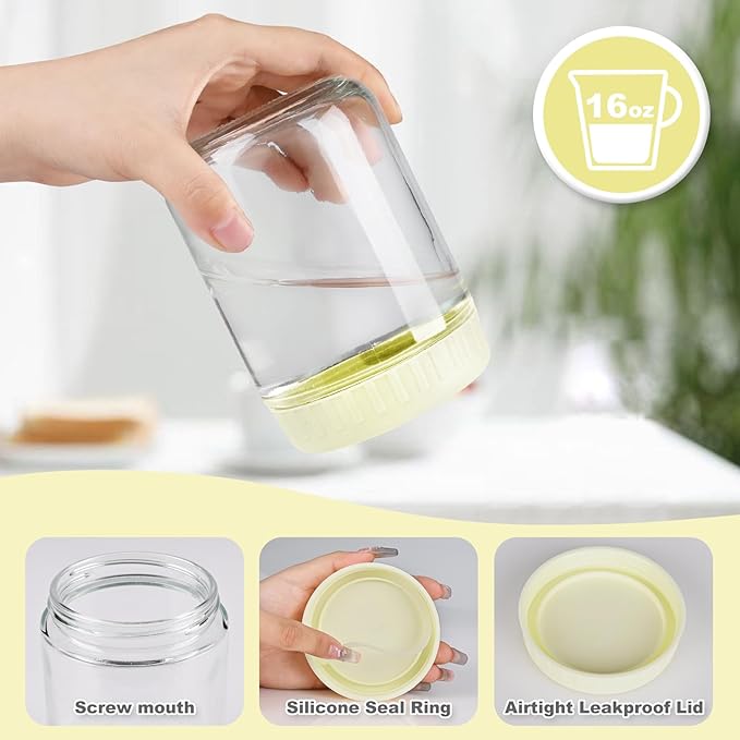 SHOWIN Overnight Oats Containers with Lids, 16oz Glass Jars with Lids 8 pcs, Milk White, Wide Mouth Mason jars for Salad, Yogurt, Snacks, Meal Prep