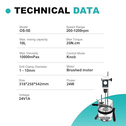 JOANLAB Overhead Stirrer Mixer Set 10L Capacity, Lab Mixer Stirrer 200-1200rpm Lab Overhead Mixer with Support Stand&Two Stirring Rods