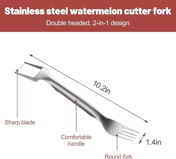 2-in-1 stainless steel fruit slicer,2025 new upgraded portable watermelon fork, fruit fork slicer suitable for home, party, camping and kitchen small tools(2pcs)
