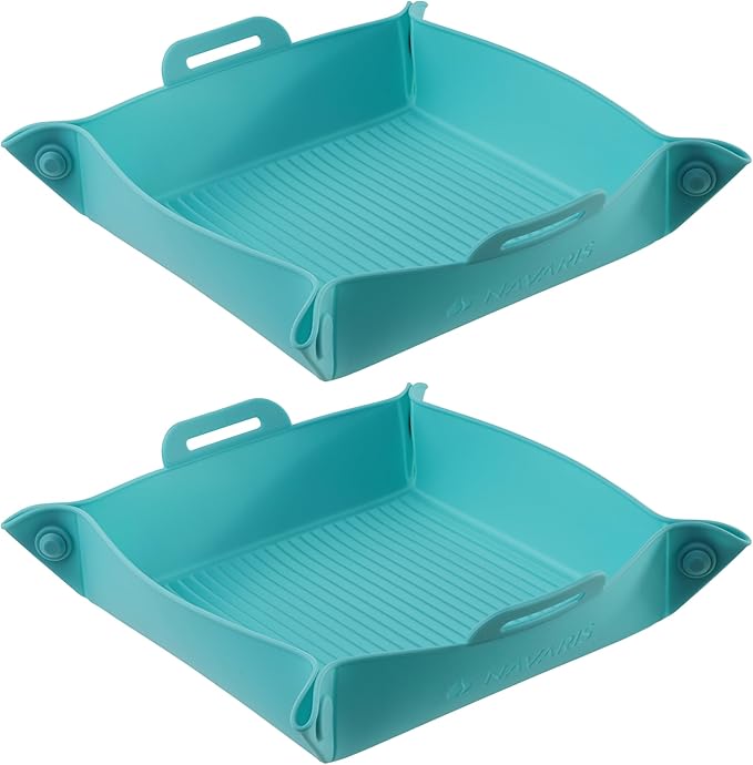 Navaris Silicone Air Fryer Liners (Set of 2) - Reusable Liner with Foldable Design 27cm x 6cm (10.6" x 2.4") - Basket Tray Mat - Dishwasher Safe - Blue