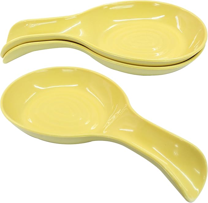 Yellow Plastic Spoon Rest Set, Serving Spoon holder for Stove Top, Kitchen Utensil Rack for Tongs, Spatulas(4Pcs)