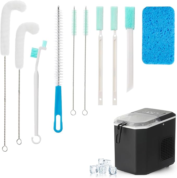AIEVE Ice Machine Cleaner Brush Sets, 10 Pcs Ice Maker Cleaner Tools Kits with Crevice Cleaning Brush and Scrub Sponge for Countertop Ice Makers