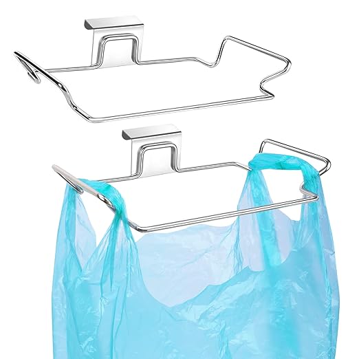 2 Pcs Large Stainless Steel Trash Bag Holder for Cabinets, Cupboards, Under Sink, Garbage, Kitchen Waste, Silver