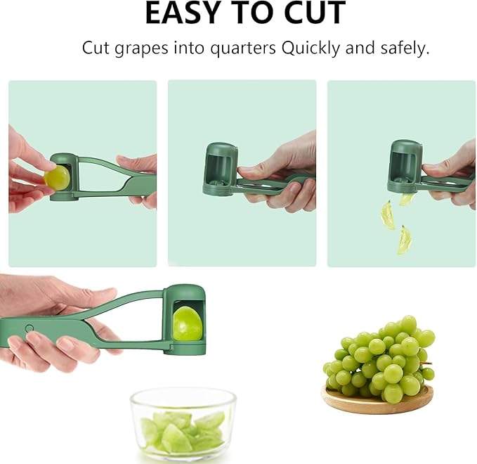 EWUVP Grape Cutter for Toddlers, Grape Slicer for Baby, Cherry Tomato Strawberry Cutter Quarter Fruit Slicer Tool for Vegetable Fruit Salad Cake Decoration, Stainless Steel Kitchen Gadget(Green)