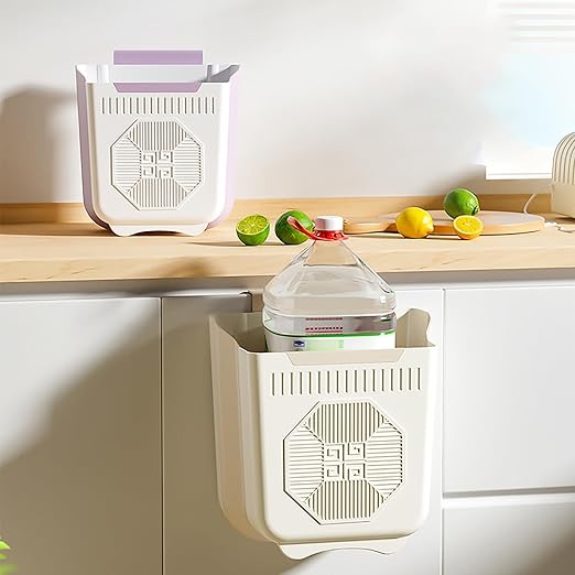 Yansanido Foldable Trash Can, 9.8 Inch x 7.87 Inch x 4.7 Inch Plastic White Hanging Garbage Can for Kitchen, Household, Office and Outdoors (Medium)