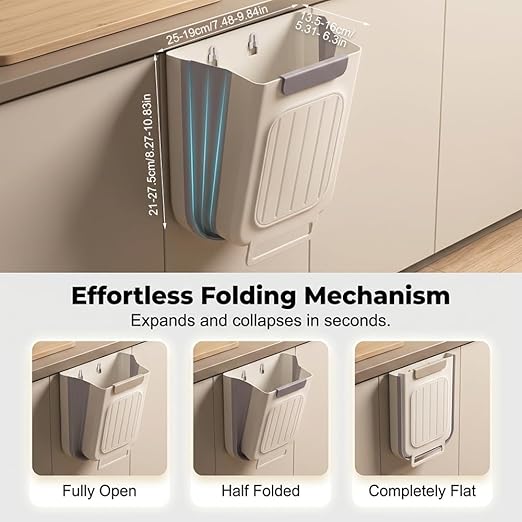 2026 New Foldable Hanging Trash Can, 6L/11L Hanging Bin for Kitchen Cabinet Doors, for Kitchens, Bathrooms, RVs, Cars & Camping (Cream White, 6 Liters)