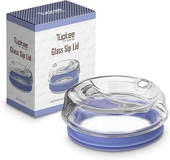 Tupkee Glass Sip Lid Jacaranda - Replacement Double Wall Glass Tumbler, 14oz & 8oz Hand Blown Travel Mug
