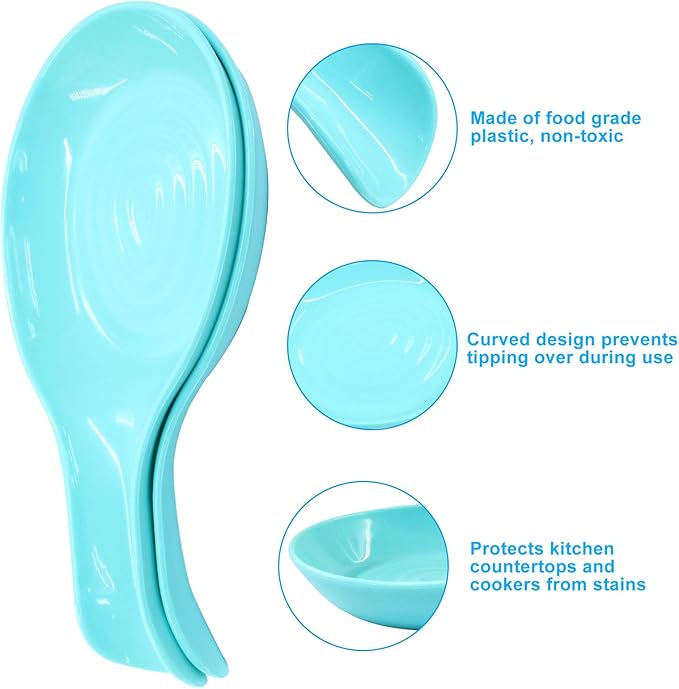 Teal Plastic Spoon Rest Set, Serving Spoon holder for Stove Top, Kitchen Utensil Rack for Tongs, Spatulas(4Pcs)