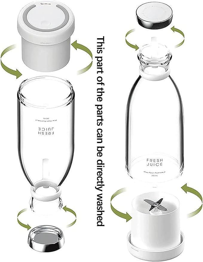 Personal Portable Blender, 350ml USB Rechargeable Smoothie Maker with Stainless Steel Blade, BPA-Free & Easy Clean, Compact Travel Cup for Gym, Office, Home (White).