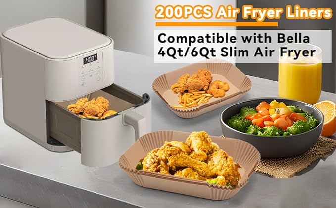 Parchment Paper for bella 4Qt Slim Air Fryer, 200pcs Air Fryer Liners for bella 6Qt Slim Air Fryer