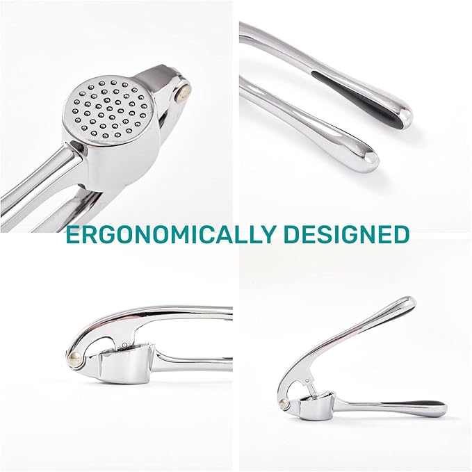 HiramWare Garlic Press, Premium Rust Proof Kitchen Garlic Mincer Crusher Squeezer with Ergonomic handle, Ginger Crusher with Good Grip, Easy to Clean, Dishwasher Safe