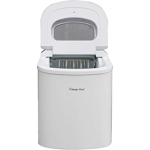 Magic Chef MCIM22W 10 Portable Ice Maker with Easy Touch Control Pad Viewing Window Removable Basket and Ice Scooper in White