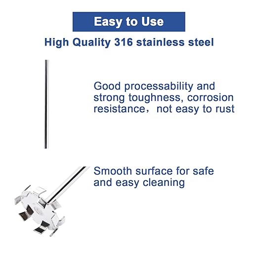 ONiLAB 18900626 316L Stainless Steel Radial-Flow Stirrer,50mm Stirrer Diameter, 8 mm Shaft Diameter, 400 mm Shaft Length