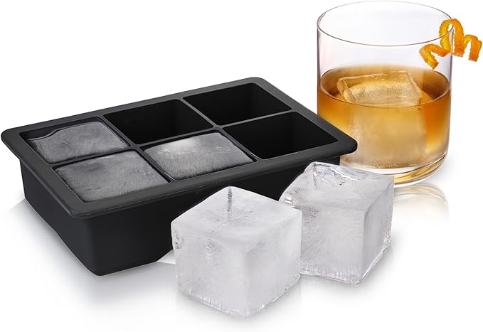 Innovine Ice Cube Tray with Lid, Easy Release Large Silicone Mold, 2 Inch Ice Cubes for Whiskey, Cocktails, Mixed Drinks, Iced Coffee, Juice, Home Bar and Kitchen Accessories, Set of 1, Black