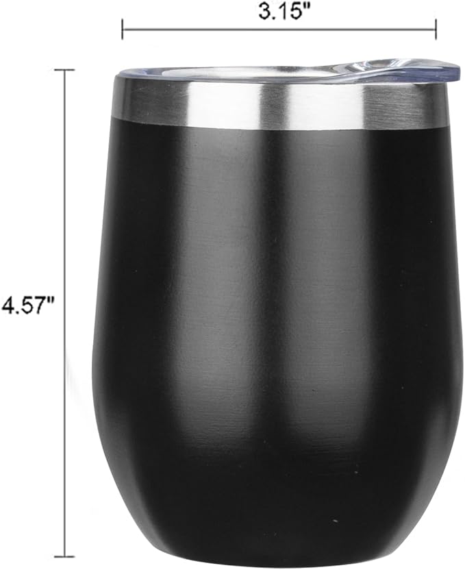 MEZMUT 12 Oz Insulated Wine Tumbler with Lid Double Wall Vacuum Stainless Steel Wine Glass Coffee Mug Insulated Tumbler Cup for Champaign, Cocktail, Beer (Black, 6 Pack)
