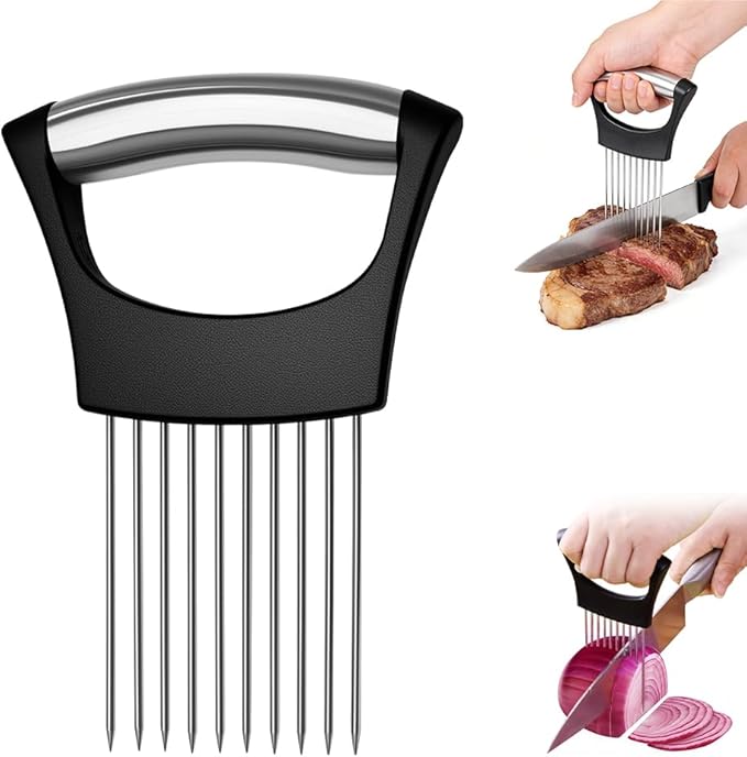 Stainless Steel Onion Holder for Slicing, Onion Slicer and Cutter, Kitchen Utensil for Onions, Tomatoes, Avocados, Eggs, Meat and Vegetables (1Pcs)