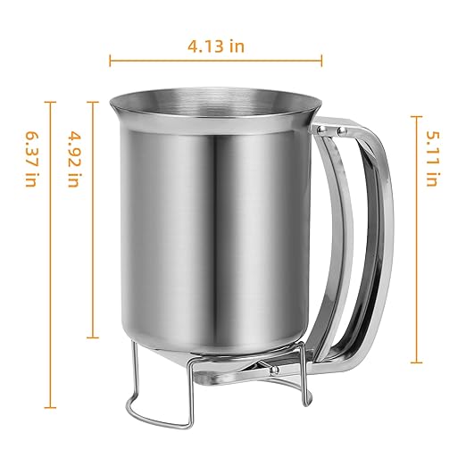 Yummy Sam Stainless Steel Pancake Batter Dispenser with Handle,32oz 900ml Heavy Duty Waffles Funnel Cake Dispenser with 12PCS Silicone Baking Cups,Pancake Pourer Batter Pitcher for Cupcakes,Crepes