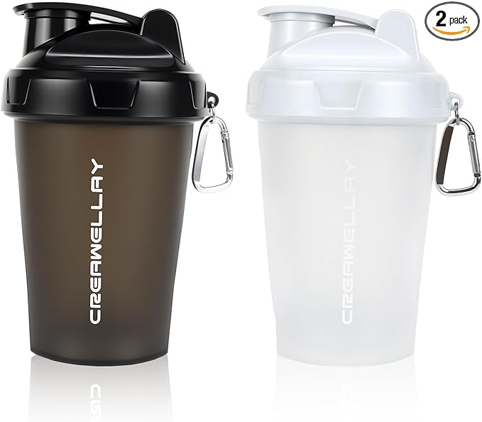 2 Pack Shaker Bottles for Protein Mixes, 17 oz Small Protein Shaker Bottle with Handle, Gym Shaker Cups with Blending Ball for Pre Workout, BPA-Free & Dishwasher Safe(Black, White)