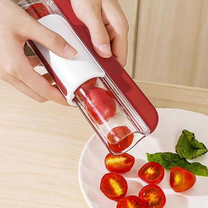 Grape Cutter Tomato Slicer, Multi-Function Small Fruit Cutter Kitchen Accessories Cake Decoration Tool Cherry Slicer(COLOR:red)