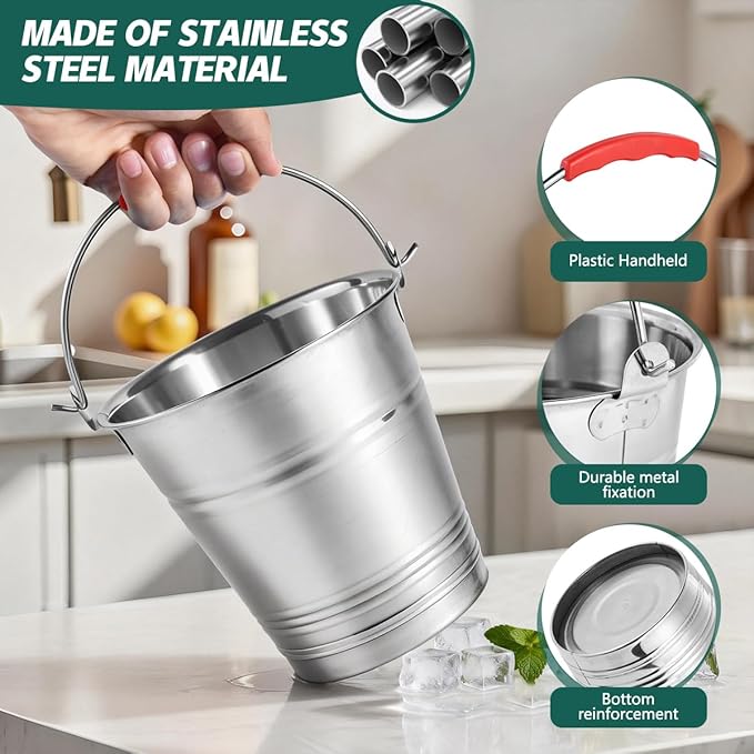OBTANIM 3 Pack 4L Stainless Steel Metal Ice Buckets Champagne Drink Cooler Storage Ice Pails with Handle and Lid for Party Favors Organizing Home Parties Bar Cooling Supplies
