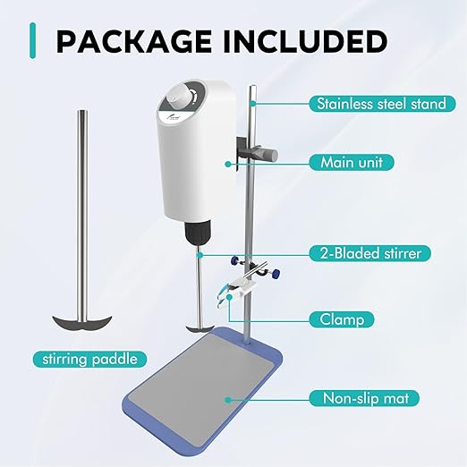 LAB FISH Laboratory Electric Overhead Stirrer Lab Digital Mixer | Stirring Rod and Stainless Steel Stand | Adjustable Speed 100-2000RPM,Powerful Heavy Duty 10L,10000 mPas