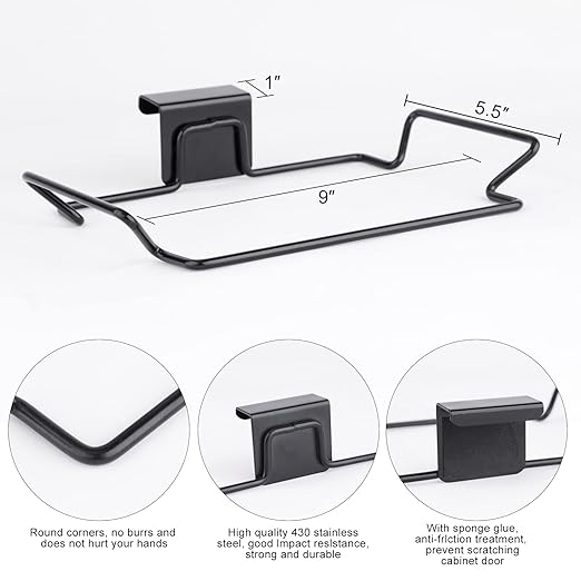 2 Pcs Large Stainless Steel Trash Bag Holder for Cabinets and Cupboards, Under Sink, Black