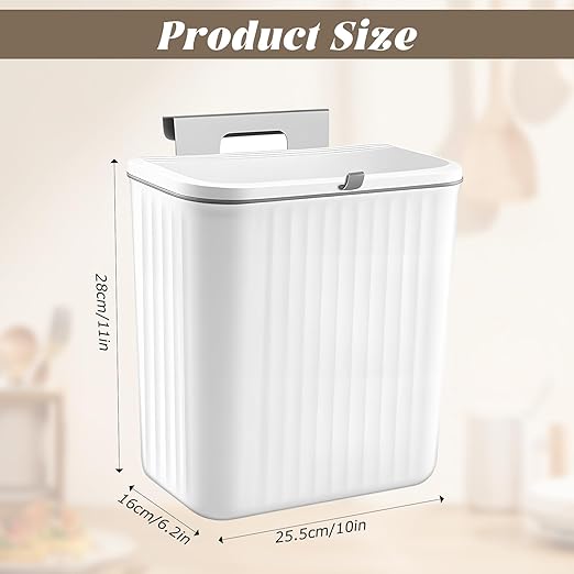 2.4 Gallon Kitchen Compost Bin for Counter Top Under Sink, Hanging Small Waste Basket Trash Can with Lid Wall Mounted Indoor Garbage Bucket for Cabinet Cupboard Bedroom Bathroom Office Camping