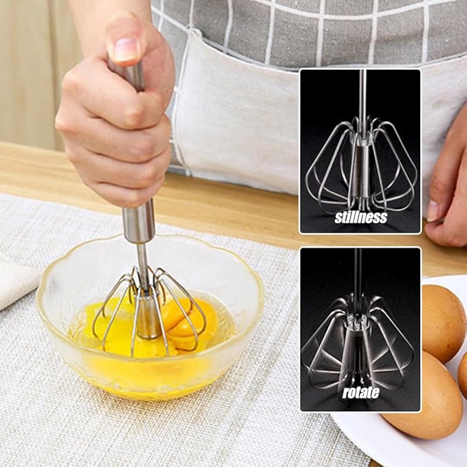 2026 Upgraded Stainless Steel Semi-Automatic Whisk, Stainless Steel Hand Push Rotary Whisk Egg Mixer, Hand Push Mixer Stirrer Tool Easy Whisk Egg Beater for Cooking (12 In)