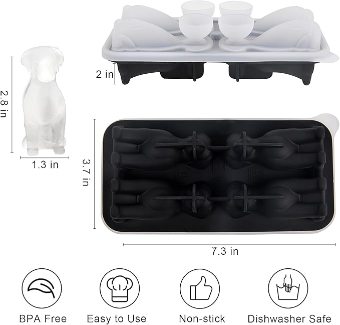 Dog Ice Cube Tray Mold - 3D Labrador Shape Ice Cube Trays, Cute Ice Cube Molds for Whiskey Bourbon, 4-Hole Large Fun Shapes Ice Cube Trays, Funny Dog Gifts for Dog Lovers Women Men