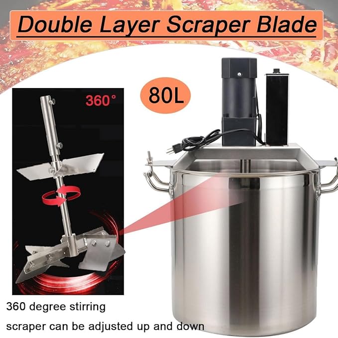 40L 80L Commercial Automatic Food Mixer, Commercial Heating Mixer, Hot Pot Seasoning Bottom Soup Sauce Stirrer Frying Machine, Stainless Steel Electric Food Mixer, Adjustable Stirring Speed,80L