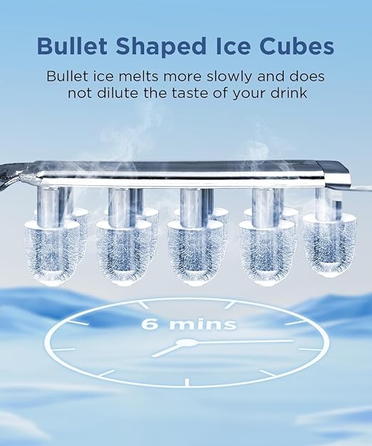 COWSAR Ice Maker Countertop, Portable Ice Machine with Self-Cleaning, 26.5lbs/24Hrs, 9 Bullet Ice Cubes in 6 Mins, Ice Basket and Scoop, Ideal for Home, Kitchen, Bar, Camping