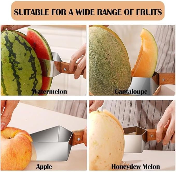 1 PCS Triangle Watermelon Cutter, Stainless Steel with Wooden Handle - Melon Slicer, Fruit Cutter for Kitchen Gadgets.